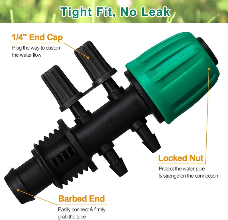 JAYEE Drip Irrigation Fittings, 10 Pcs Lock Barbed Tee for 1/2 to 1/4 Inch Vinyl Tubing, Drip Line Parts 6-Way Tees Irrigation Connectors for Drip Sprinkler Garden Lawn Systems, Green - Image 5